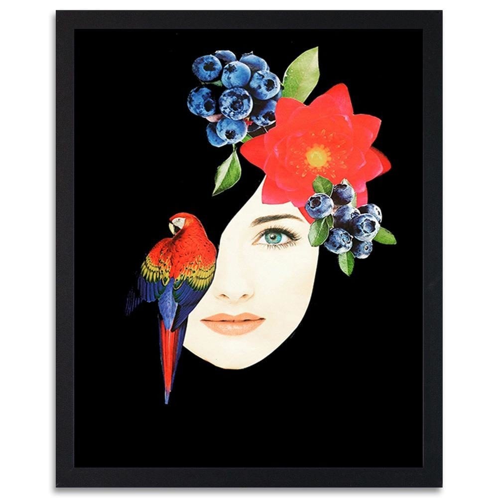 Glezna melnā rāmī - Woman Face With Flowers Home Trends
