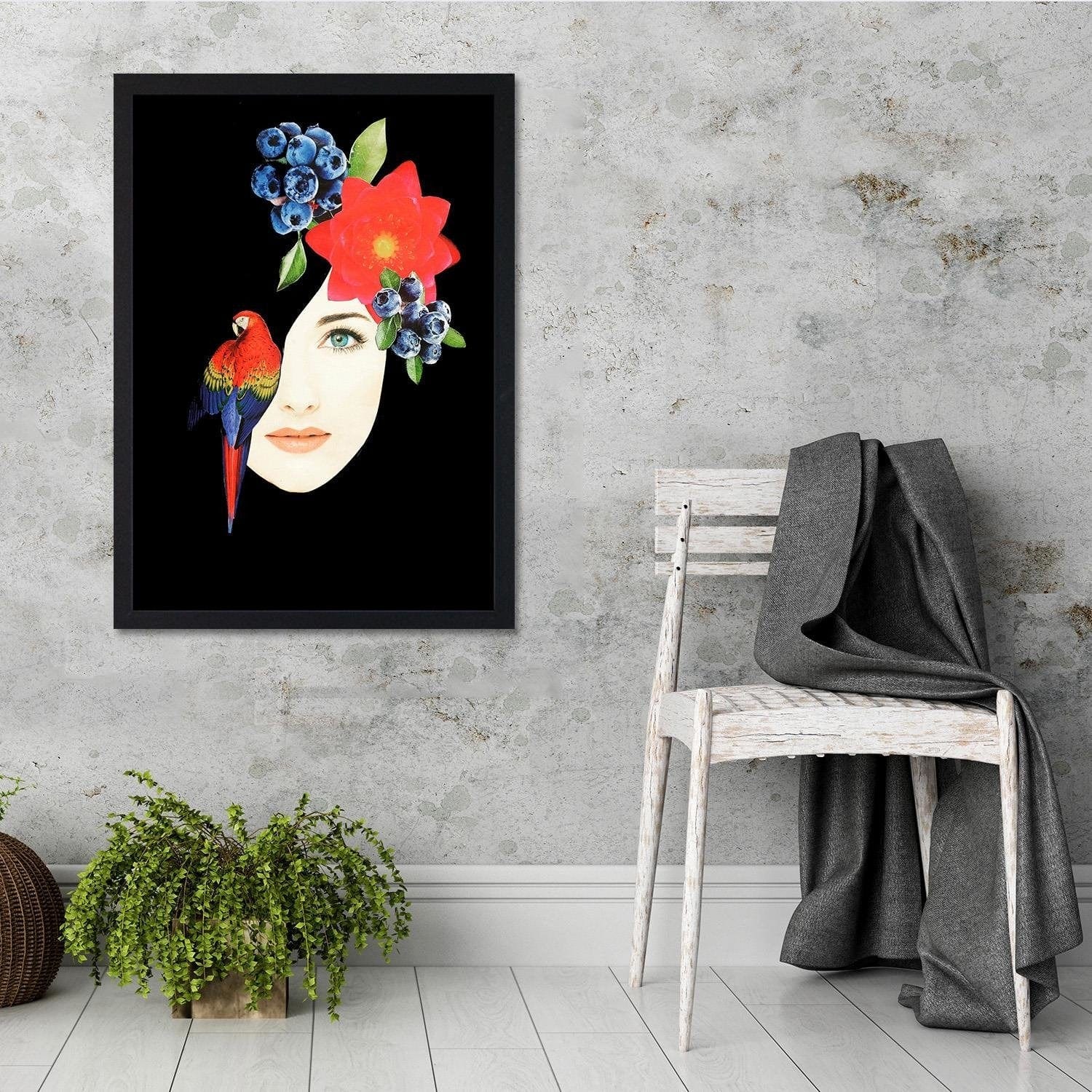Glezna melnā rāmī - Woman Face With Flowers Home Trends