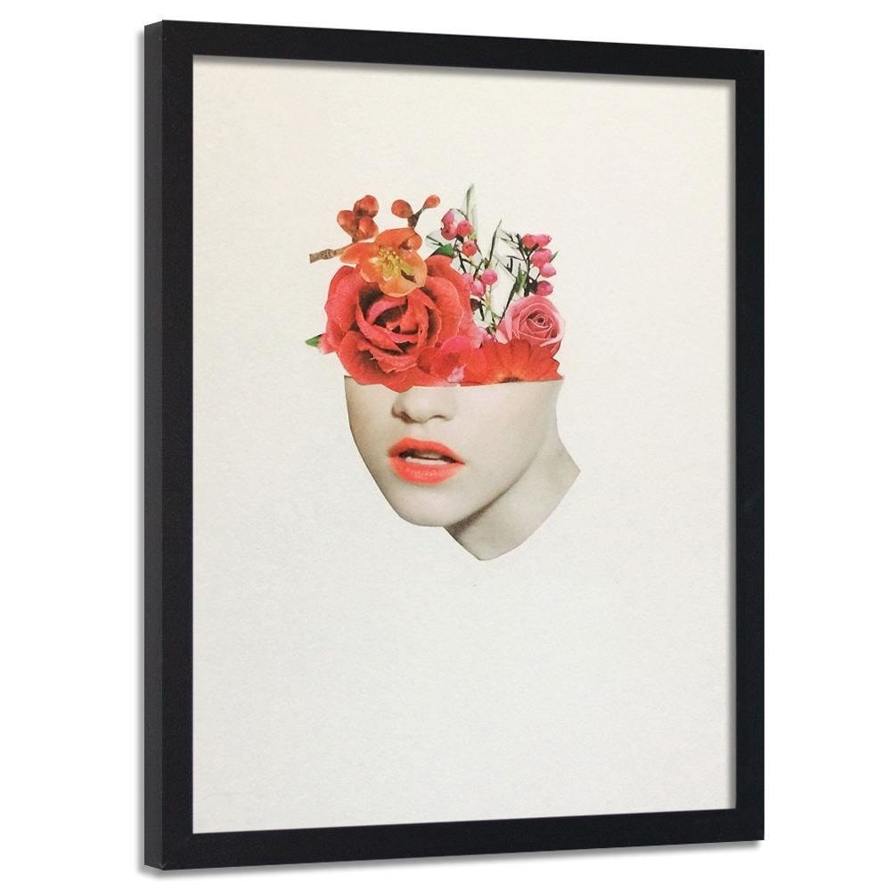 Glezna melnā rāmī - Woman Face With Red Roses Home Trends