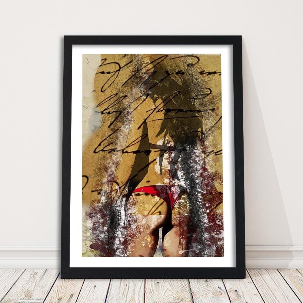 Glezna melnā rāmī - Woman In Bikini Abstraction Home Trends