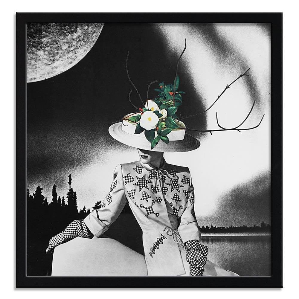 Glezna melnā rāmī - Woman In Hat With Flowers Home Trends