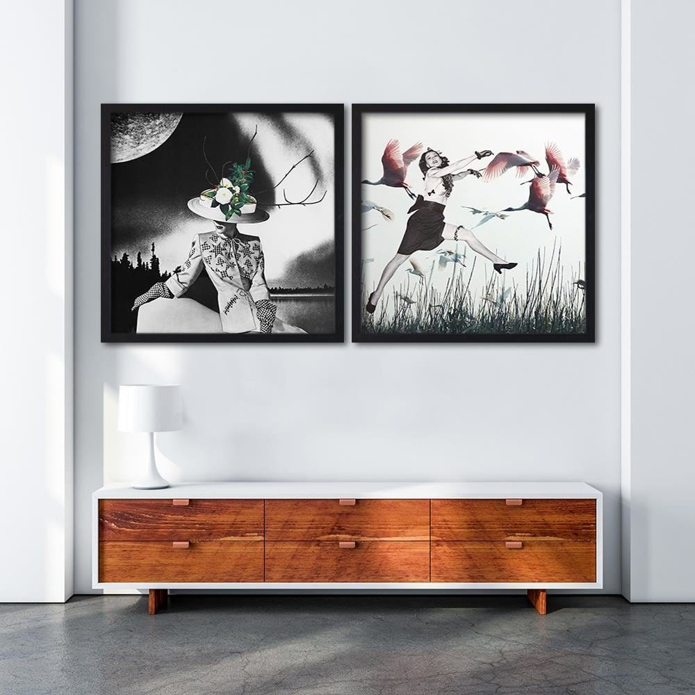 Glezna melnā rāmī - Woman In Hat With Flowers Home Trends