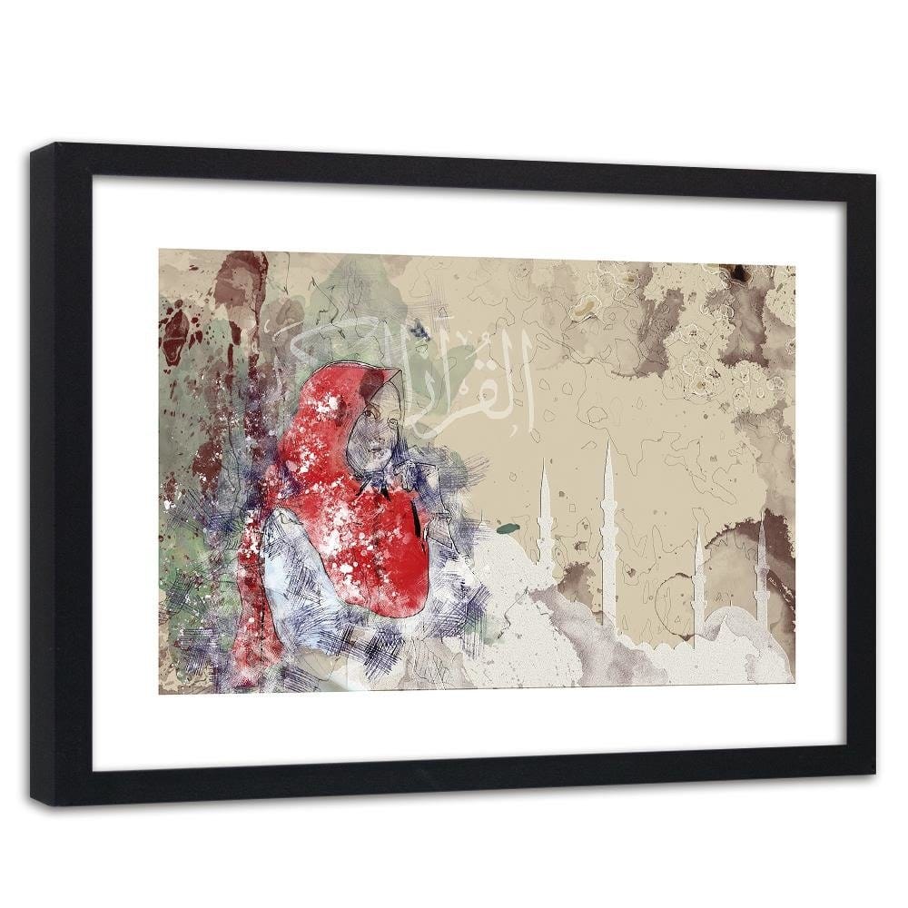 Glezna melnā rāmī - Woman In Red Headscarf Home Trends
