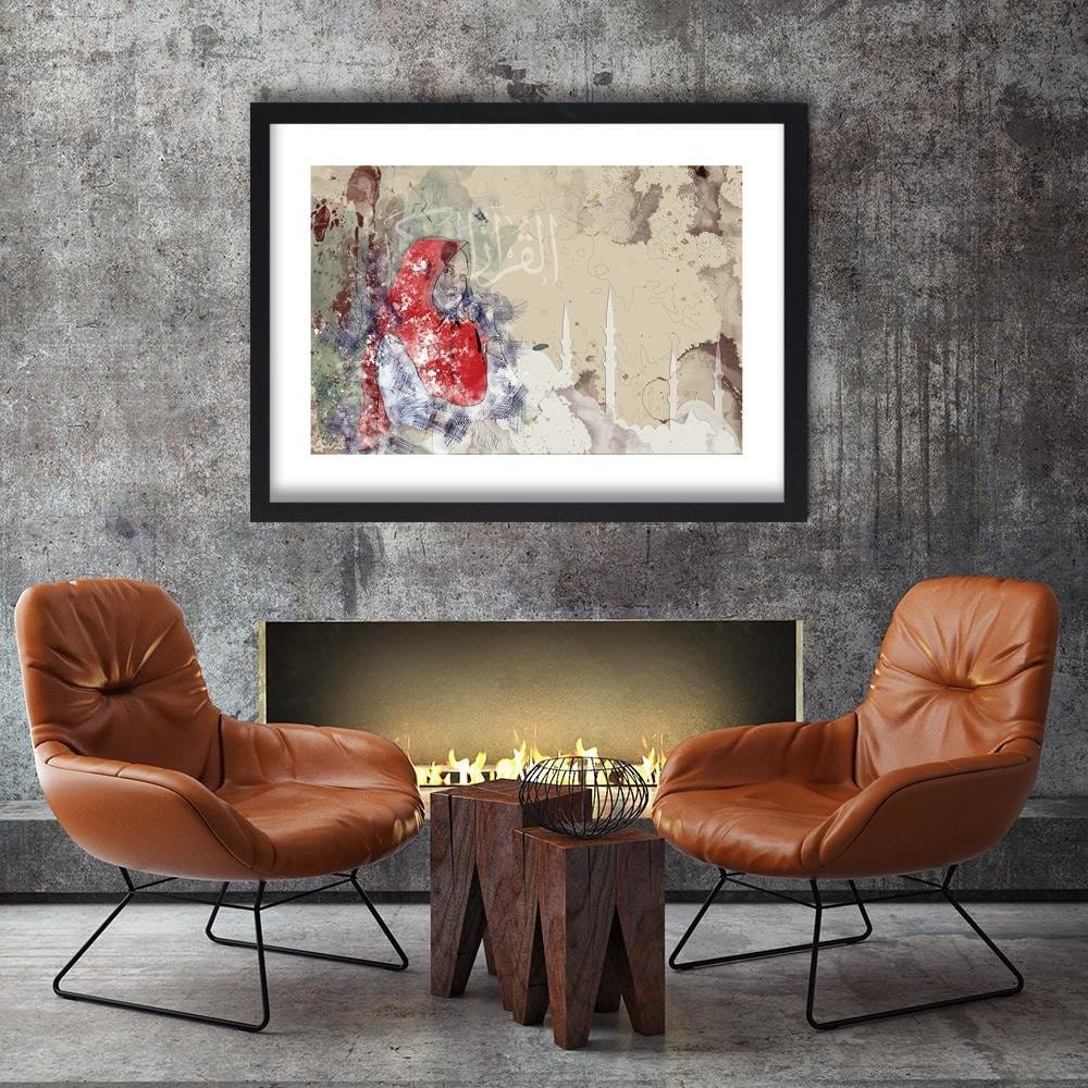 Glezna melnā rāmī - Woman In Red Headscarf Home Trends