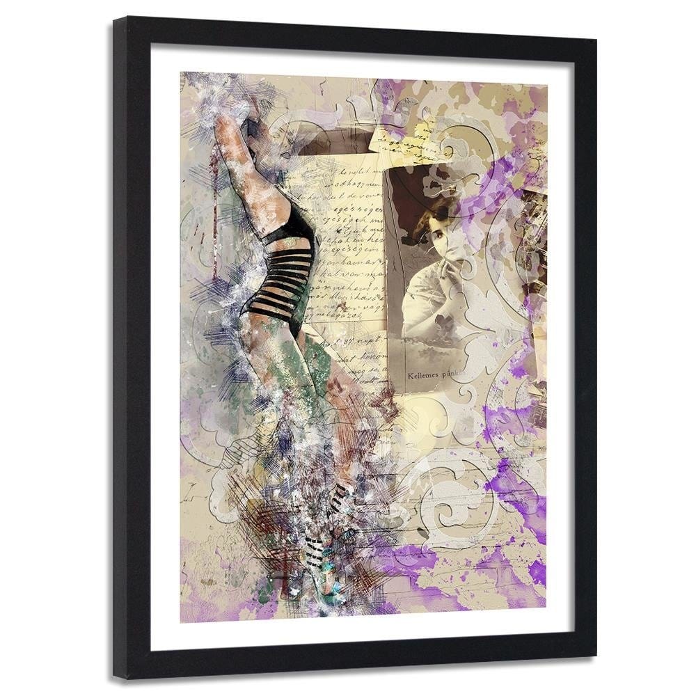 Glezna melnā rāmī - Woman In Swimsuit Abstraction Home Trends