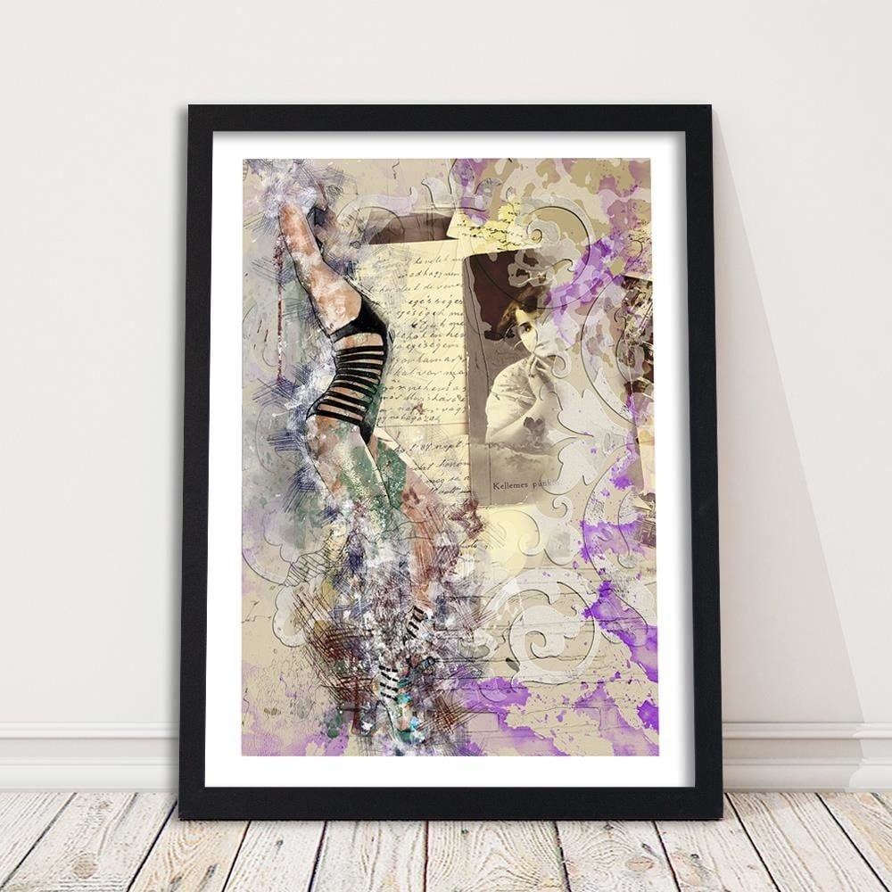 Glezna melnā rāmī - Woman In Swimsuit Abstraction Home Trends