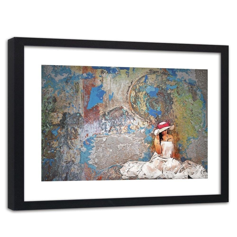 Glezna melnā rāmī - Woman In White Dress And Hat Home Trends