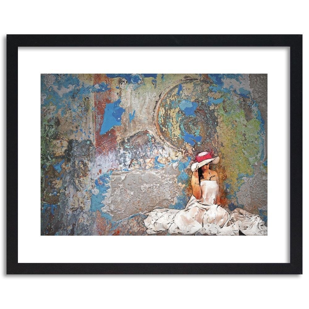 Glezna melnā rāmī - Woman In White Dress And Hat Home Trends