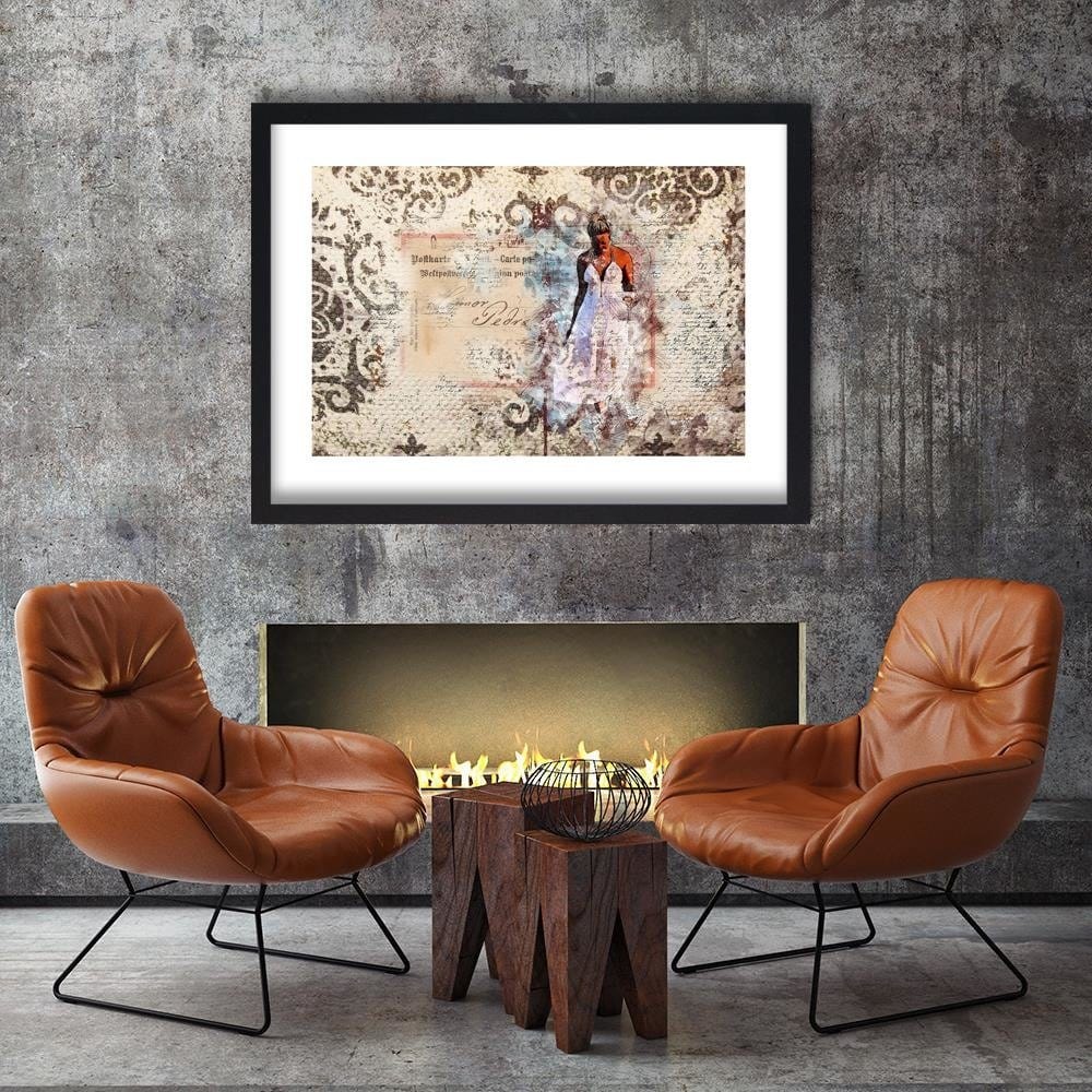 Glezna melnā rāmī - Woman In White Dress Home Trends