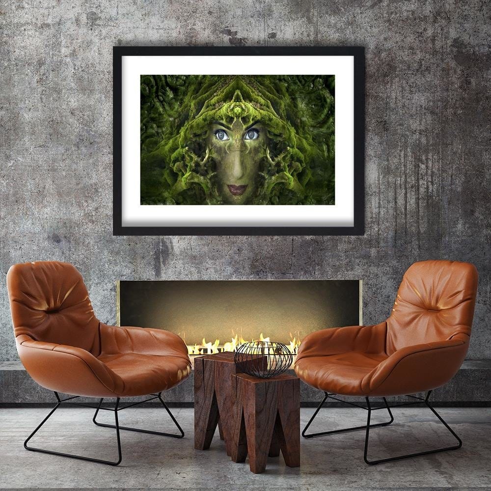 Glezna melnā rāmī - Woman's Face In Moss Fantasy Home Trends