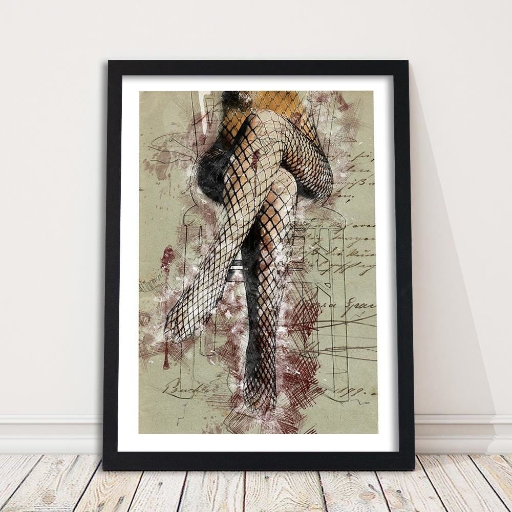 Glezna melnā rāmī - Woman's Legs In Fishnets Abstraction Home Trends