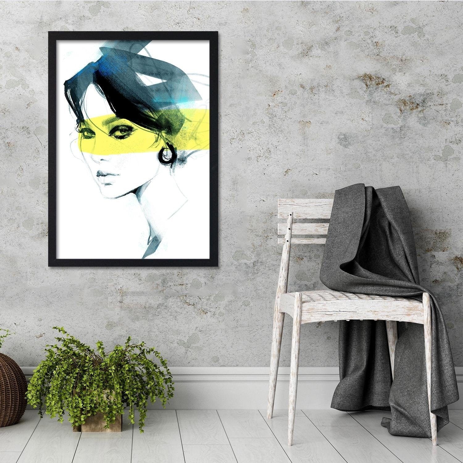 Glezna melnā rāmī - Woman Watercolour Home Trends