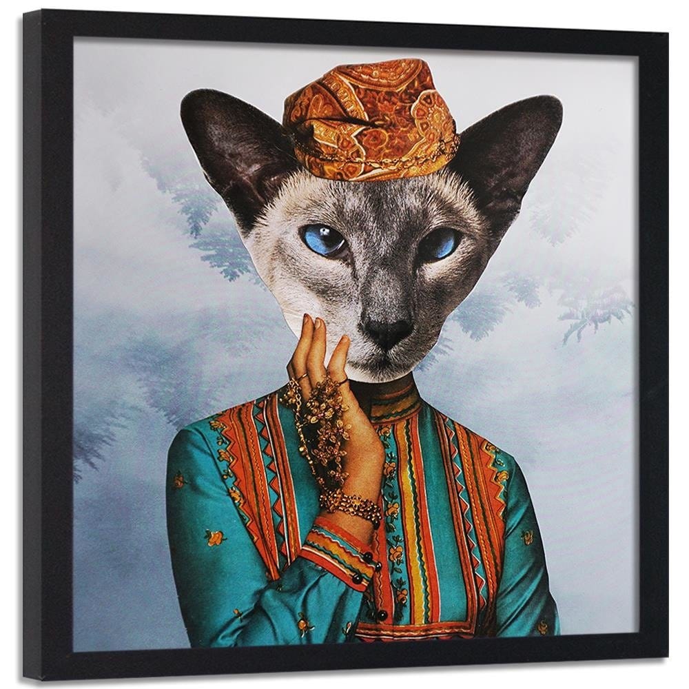Glezna melnā rāmī - Woman With A Cat's Head Home Trends