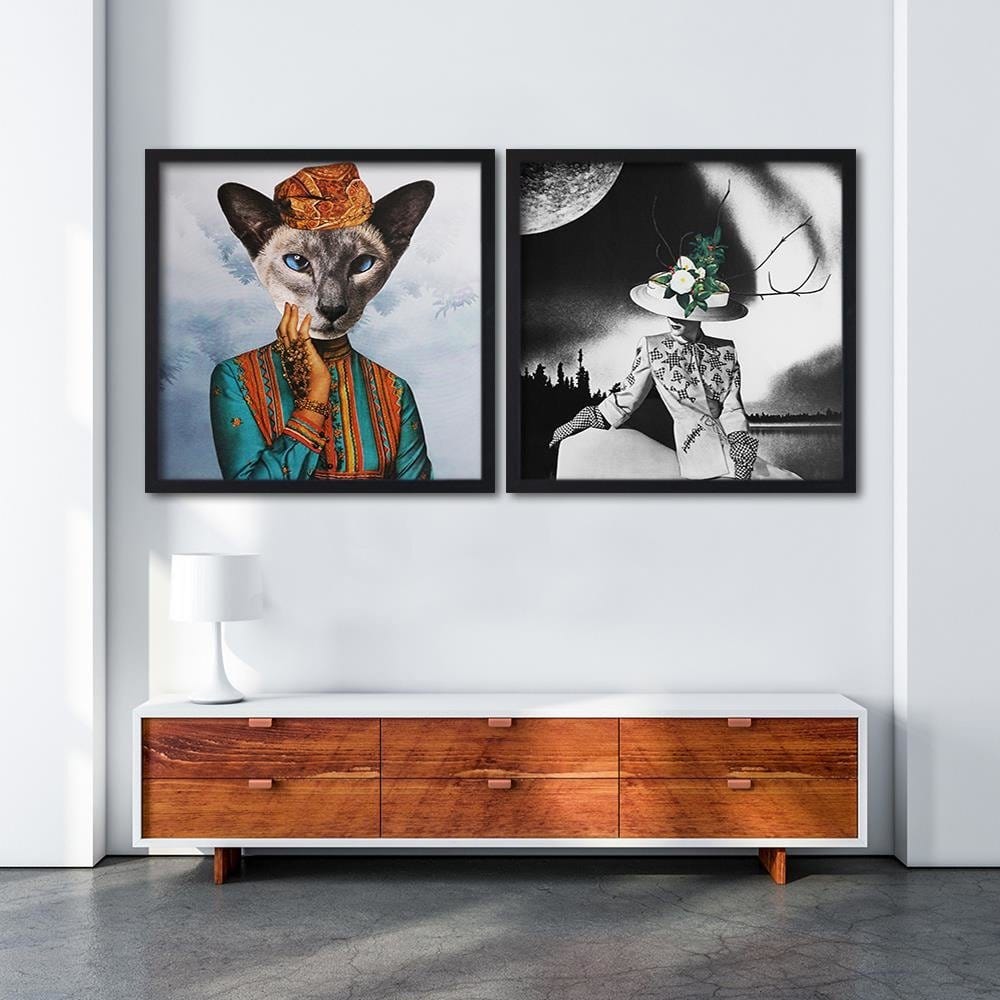 Glezna melnā rāmī - Woman With A Cat's Head Home Trends