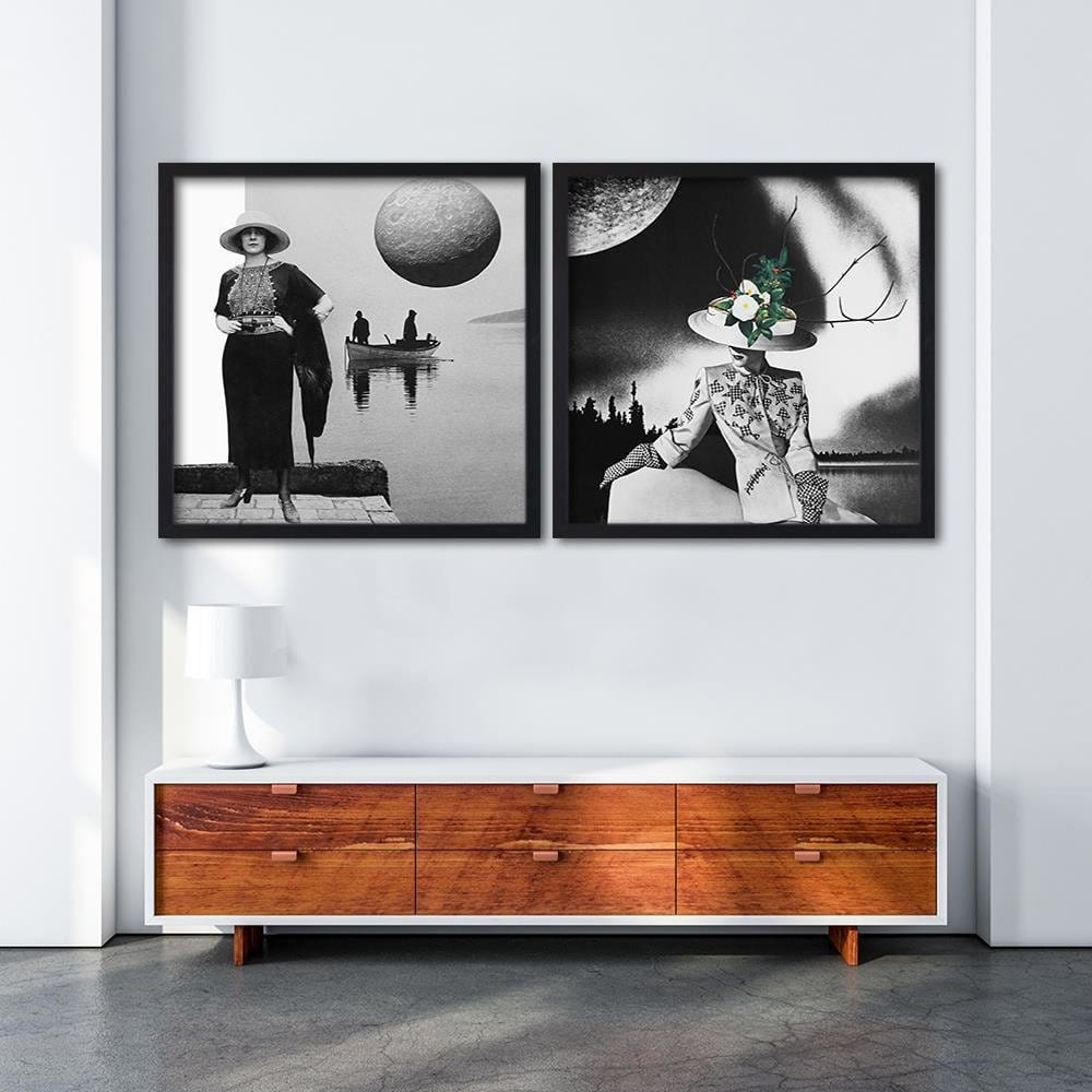Glezna melnā rāmī - Woman With Binoculars Home Trends