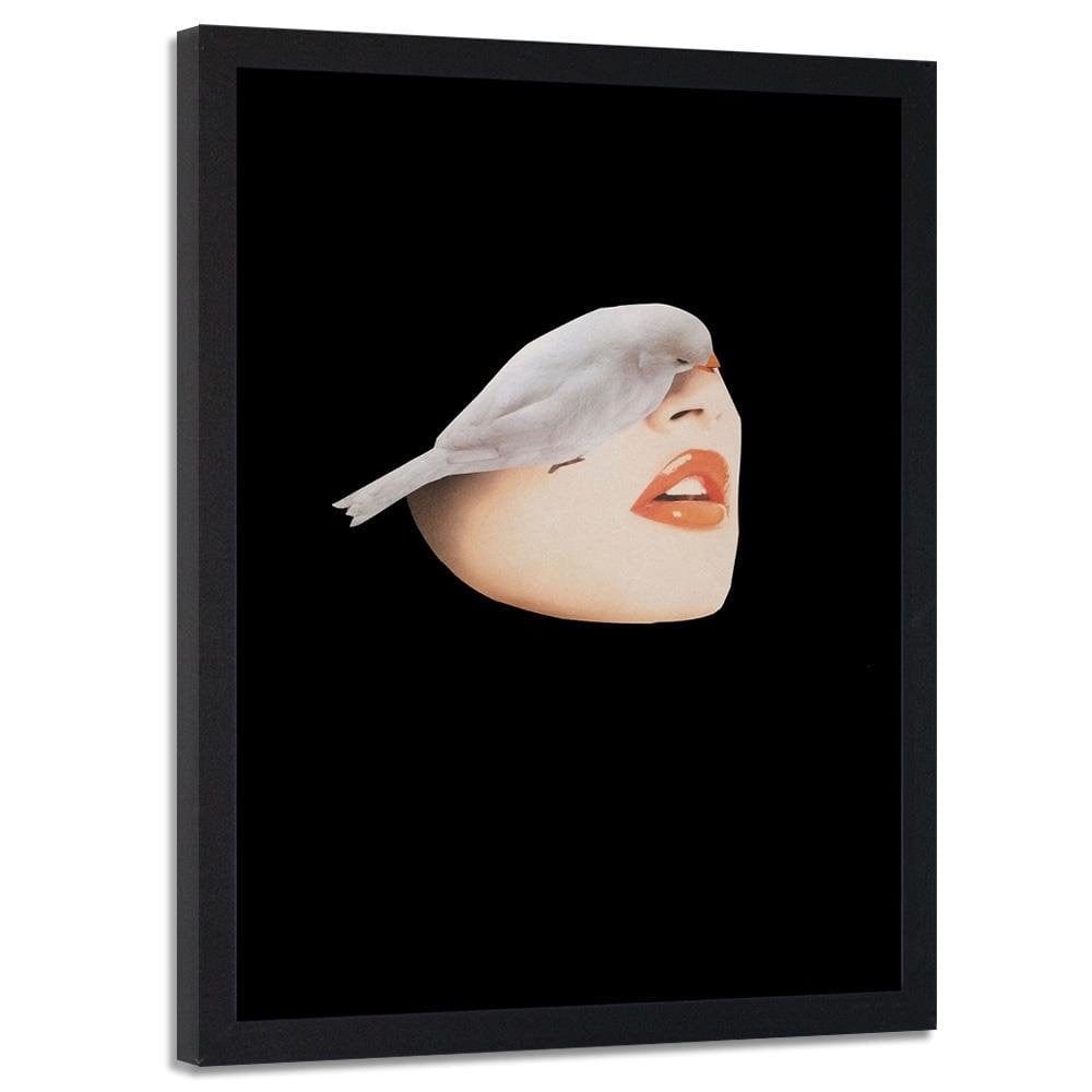 Glezna melnā rāmī - Woman With Bird Black Home Trends