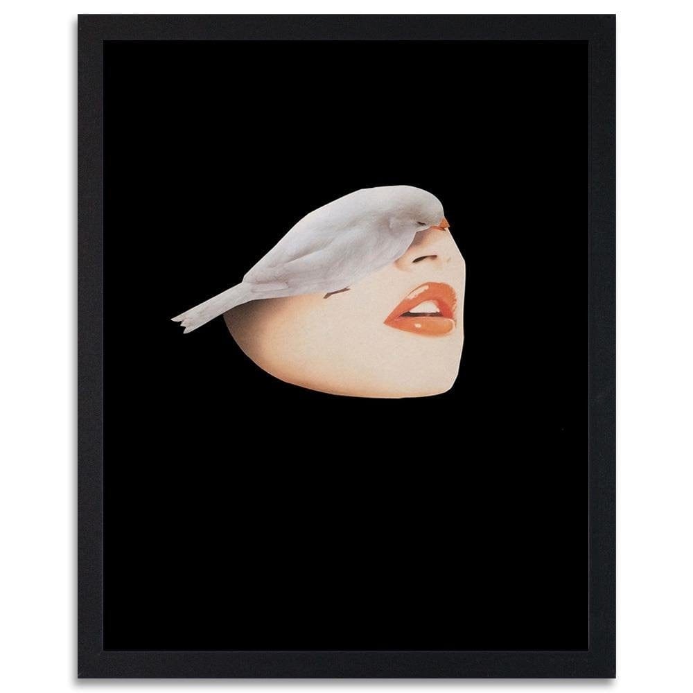 Glezna melnā rāmī - Woman With Bird Black Home Trends