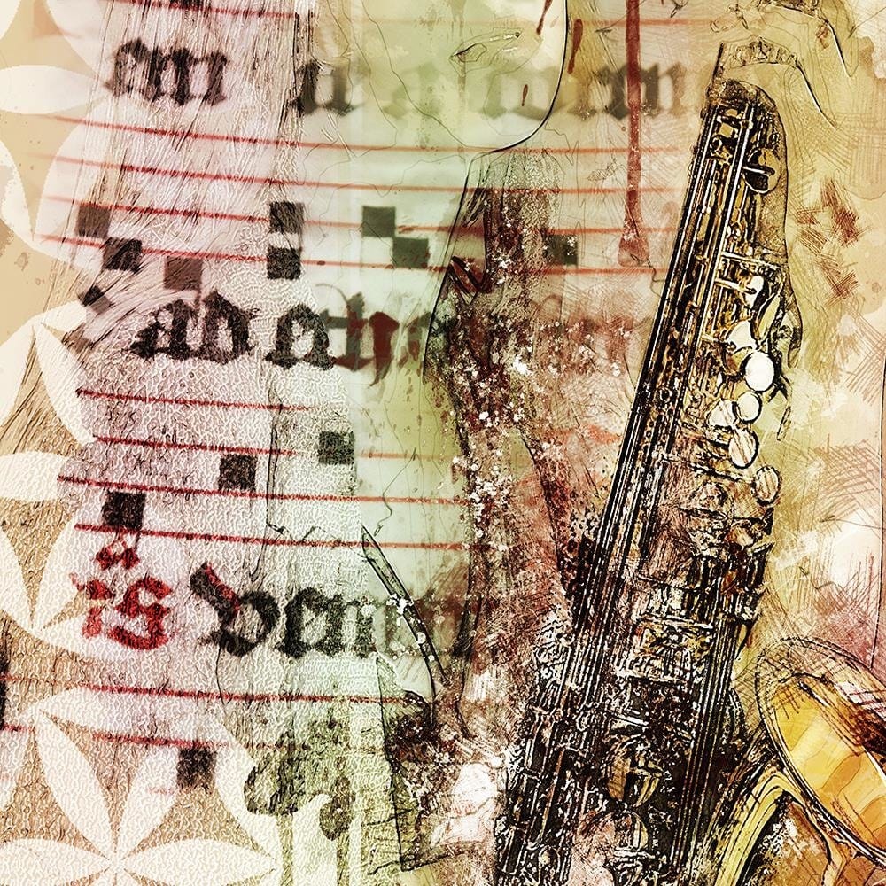 Glezna melnā rāmī - Woman With Saxophone Abstraction Home Trends