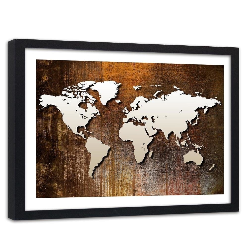 Glezna melnā rāmī - World Map On Wood Home Trends