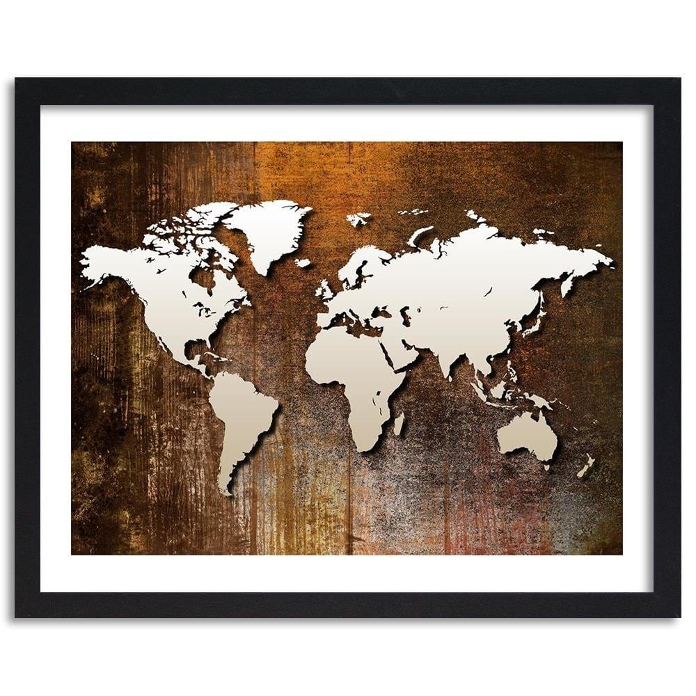 Glezna melnā rāmī - World Map On Wood Home Trends