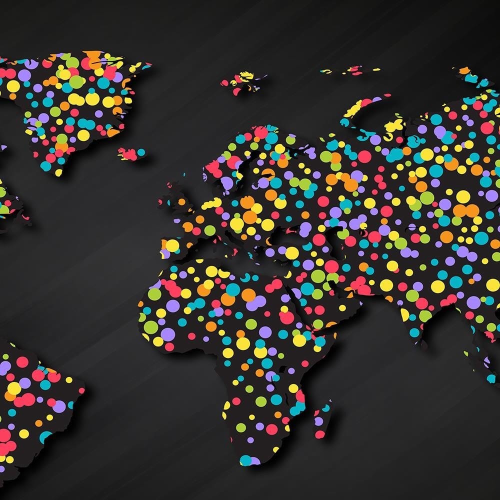Glezna melnā rāmī - World Map With Colored Dots Home Trends
