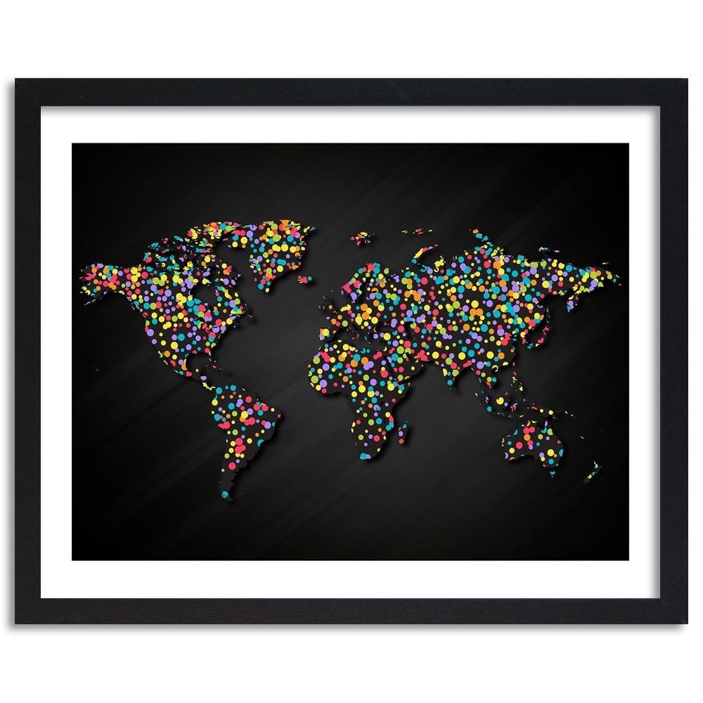 Glezna melnā rāmī - World Map With Colored Dots Home Trends