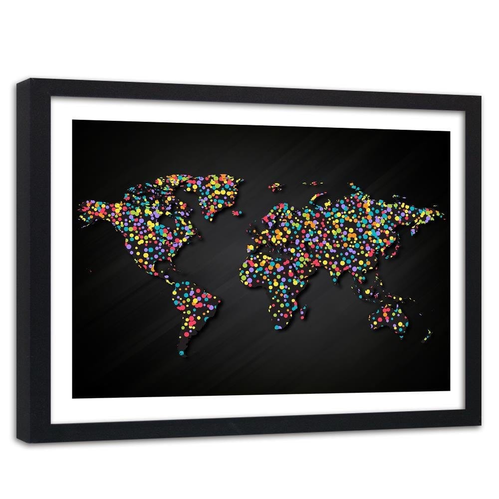 Glezna melnā rāmī - World Map With Colored Dots Home Trends