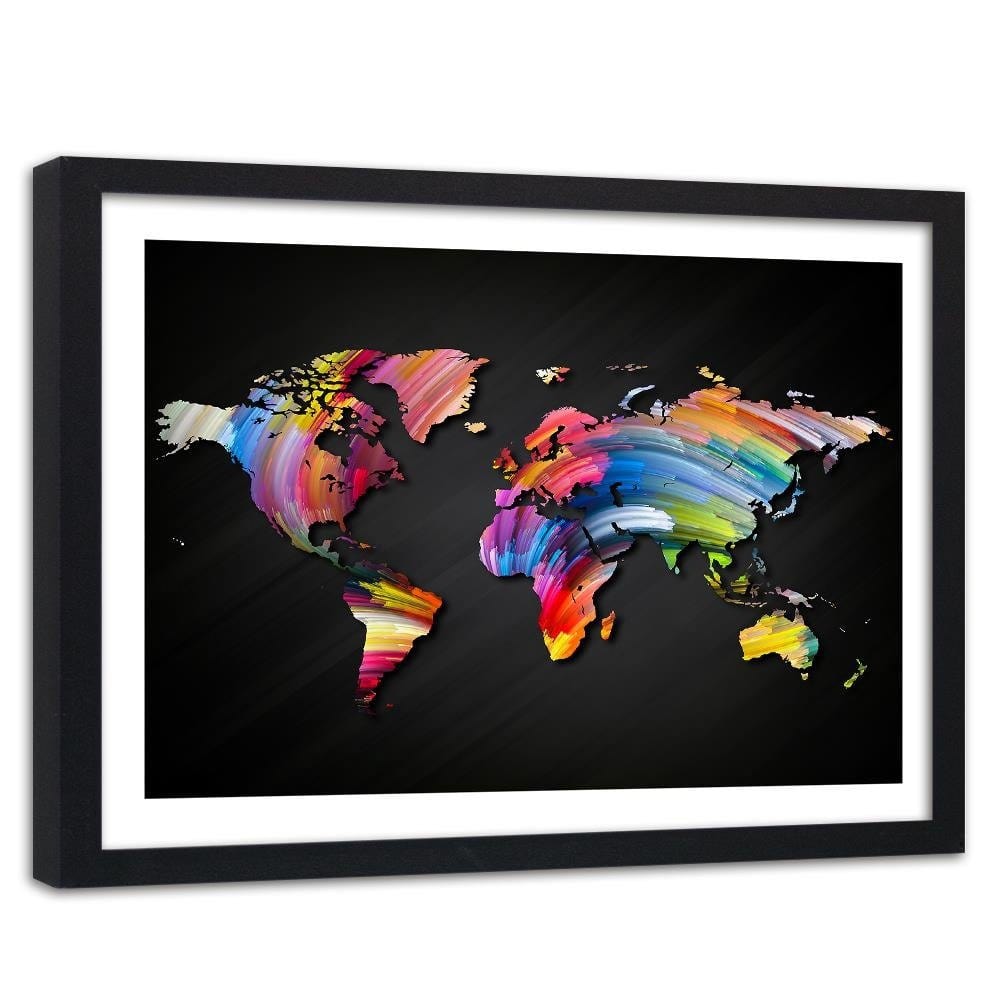 Glezna melnā rāmī - World Map With Different Colors Home Trends