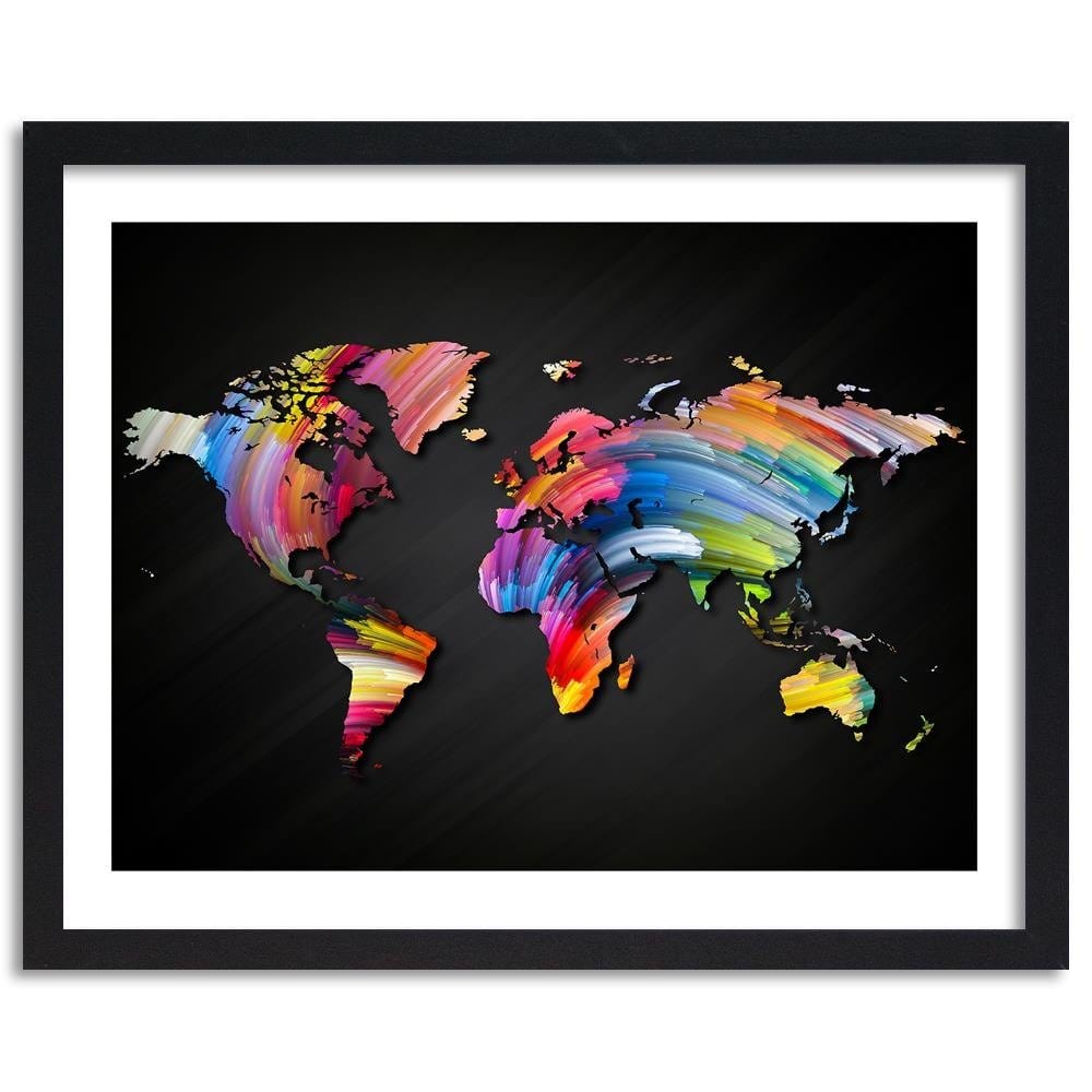 Glezna melnā rāmī - World Map With Different Colors Home Trends