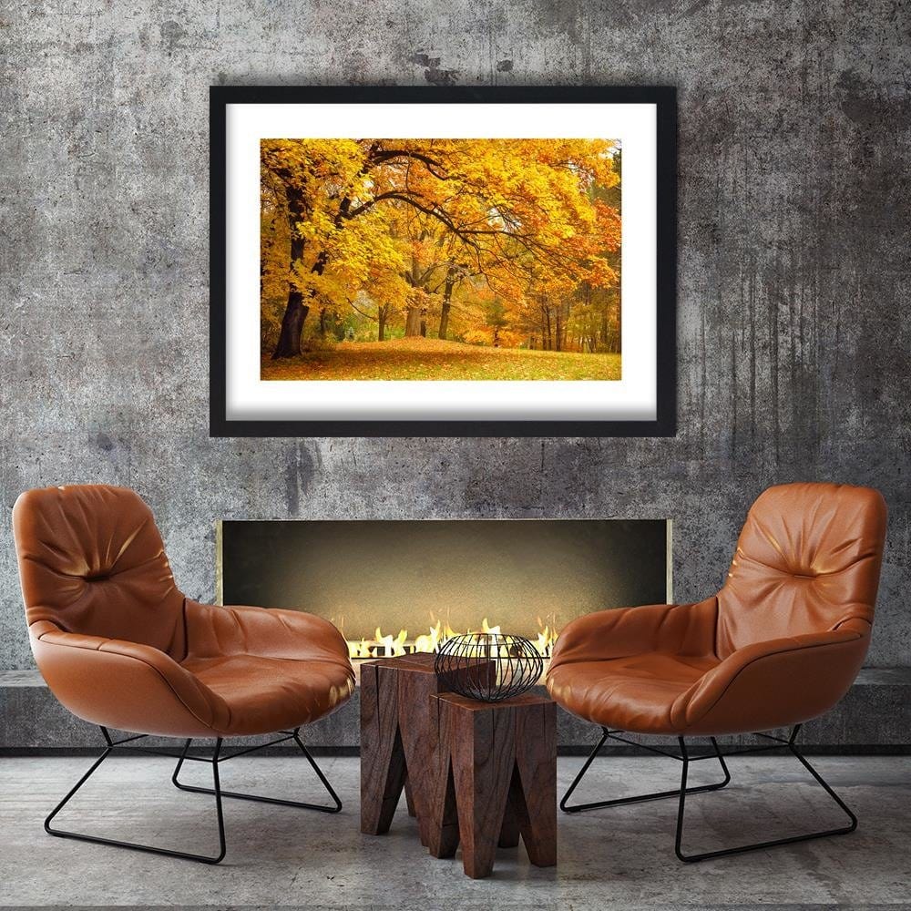 Glezna melnā rāmī - Yellow Autumn Trees Home Trends
