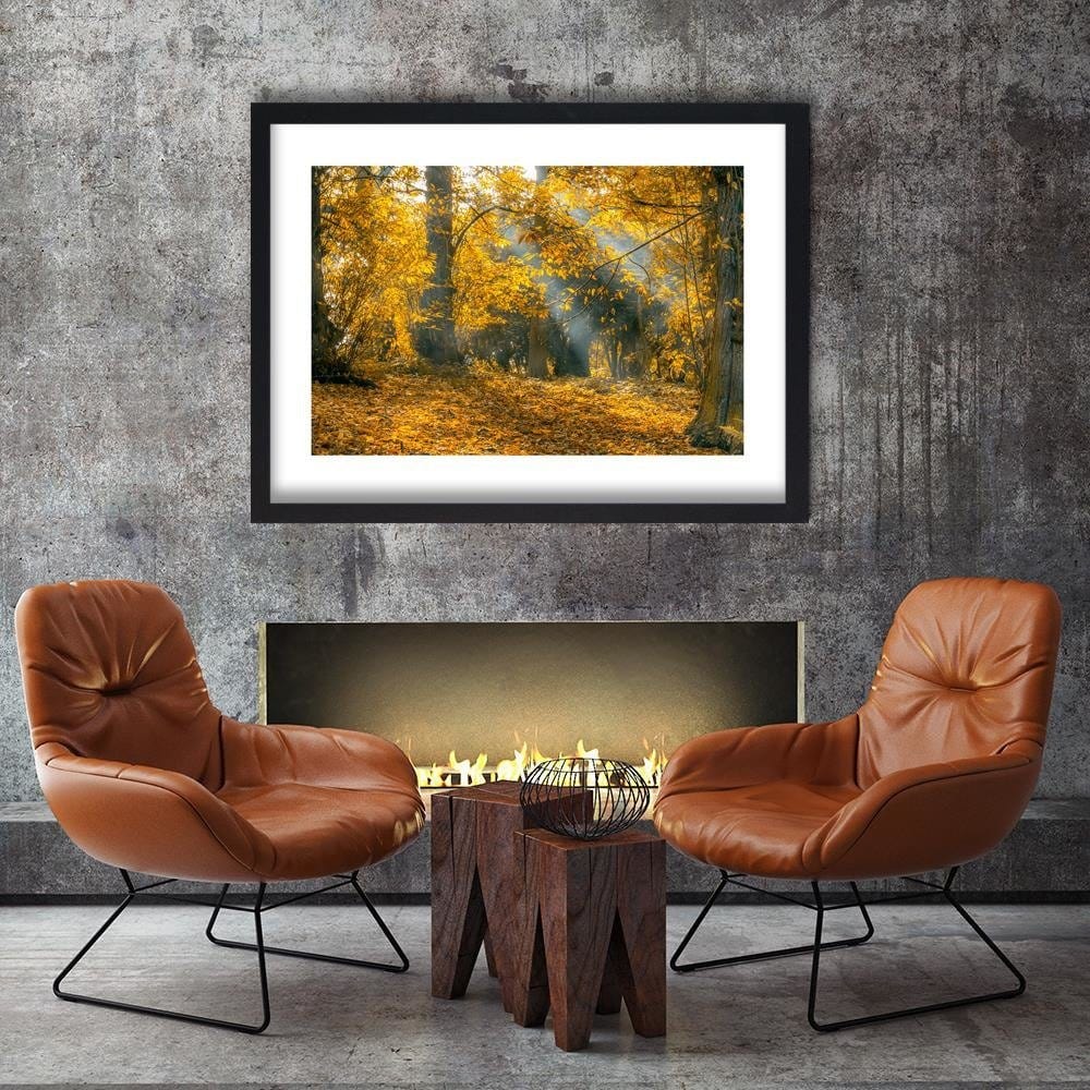 Glezna melnā rāmī - Yellow Trees In The Park Home Trends