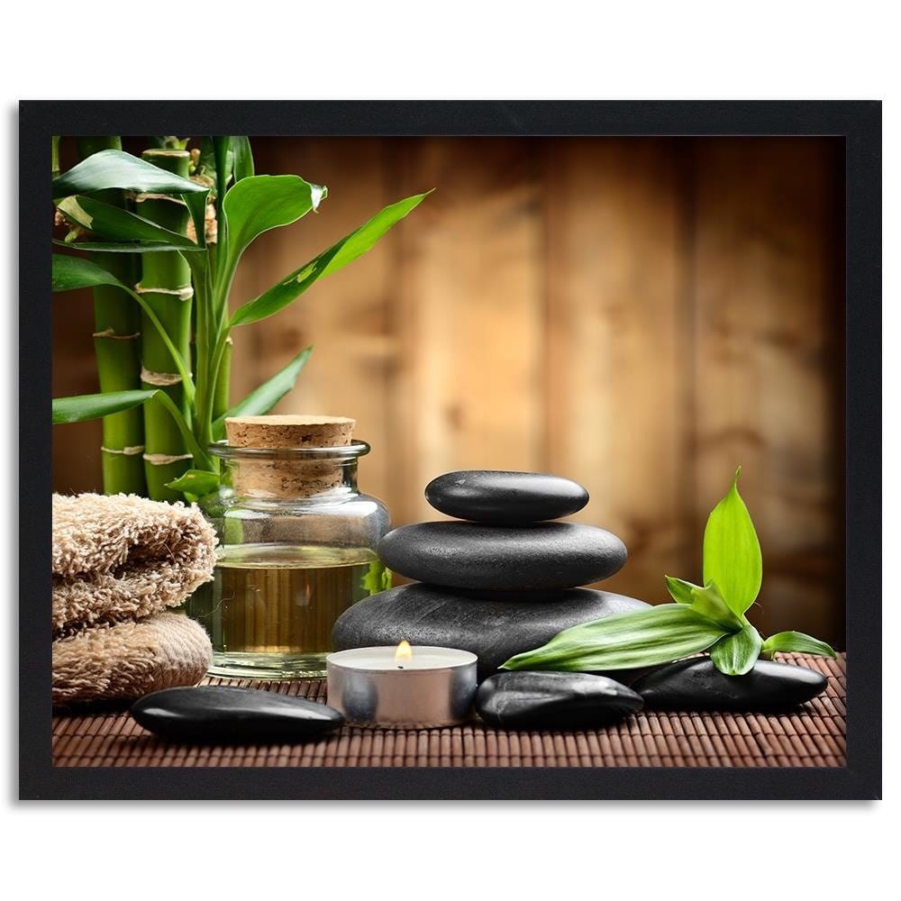 Glezna melnā rāmī - Zen Black Stones And Bamboo Home Trends