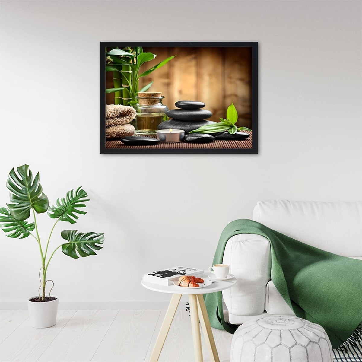 Glezna melnā rāmī - Zen Black Stones And Bamboo Home Trends