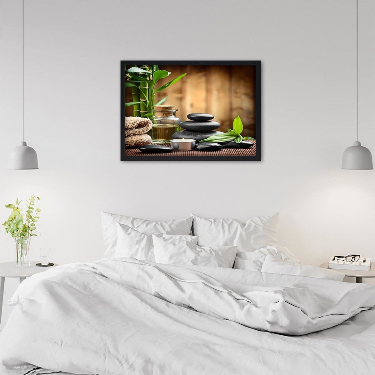 Glezna melnā rāmī - Zen Black Stones And Bamboo Home Trends