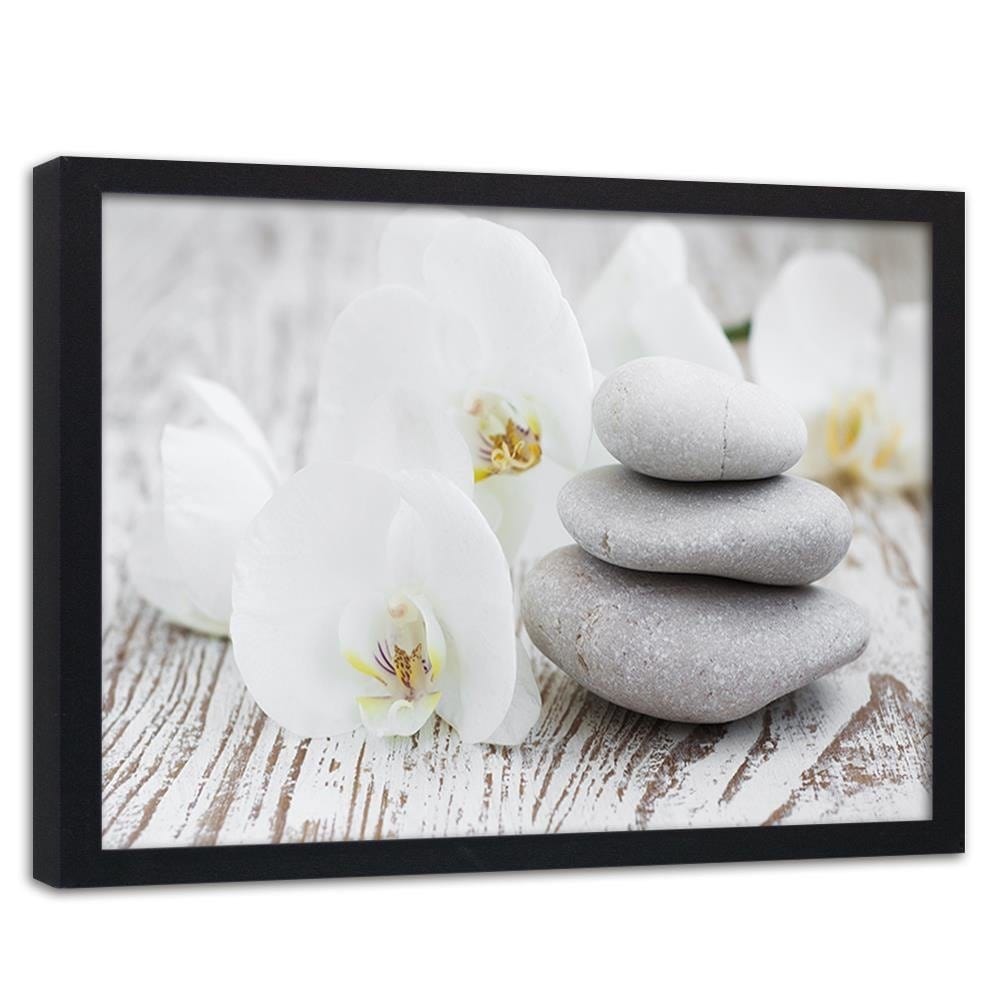 Glezna melnā rāmī - Zen Flowers And Stones Home Trends