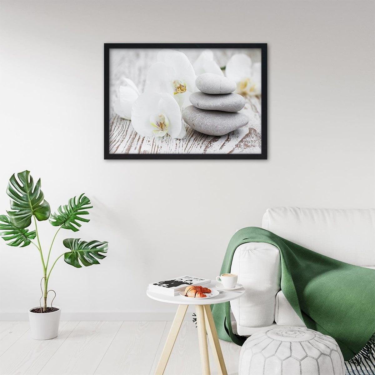 Glezna melnā rāmī - Zen Flowers And Stones Home Trends