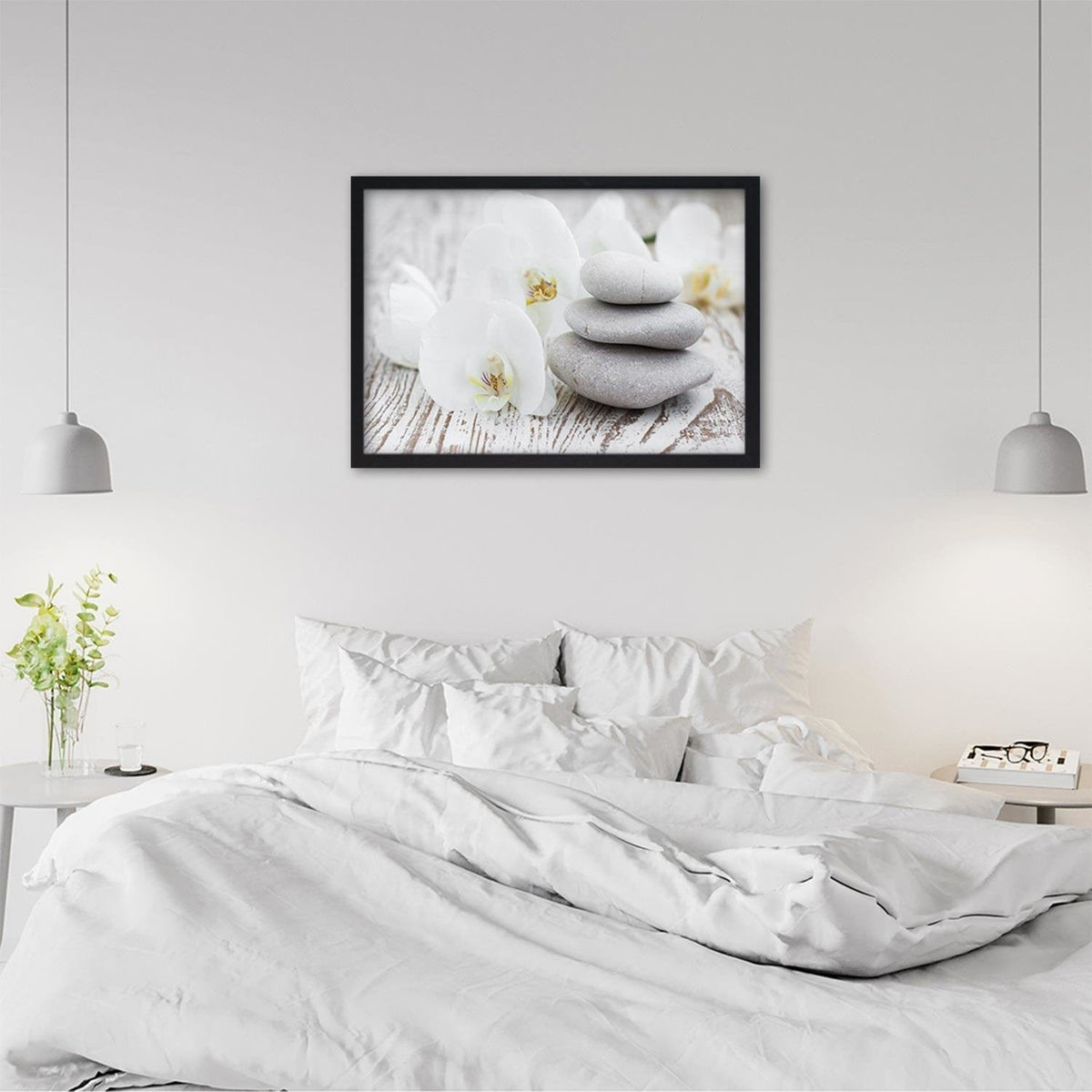 Glezna melnā rāmī - Zen Flowers And Stones Home Trends