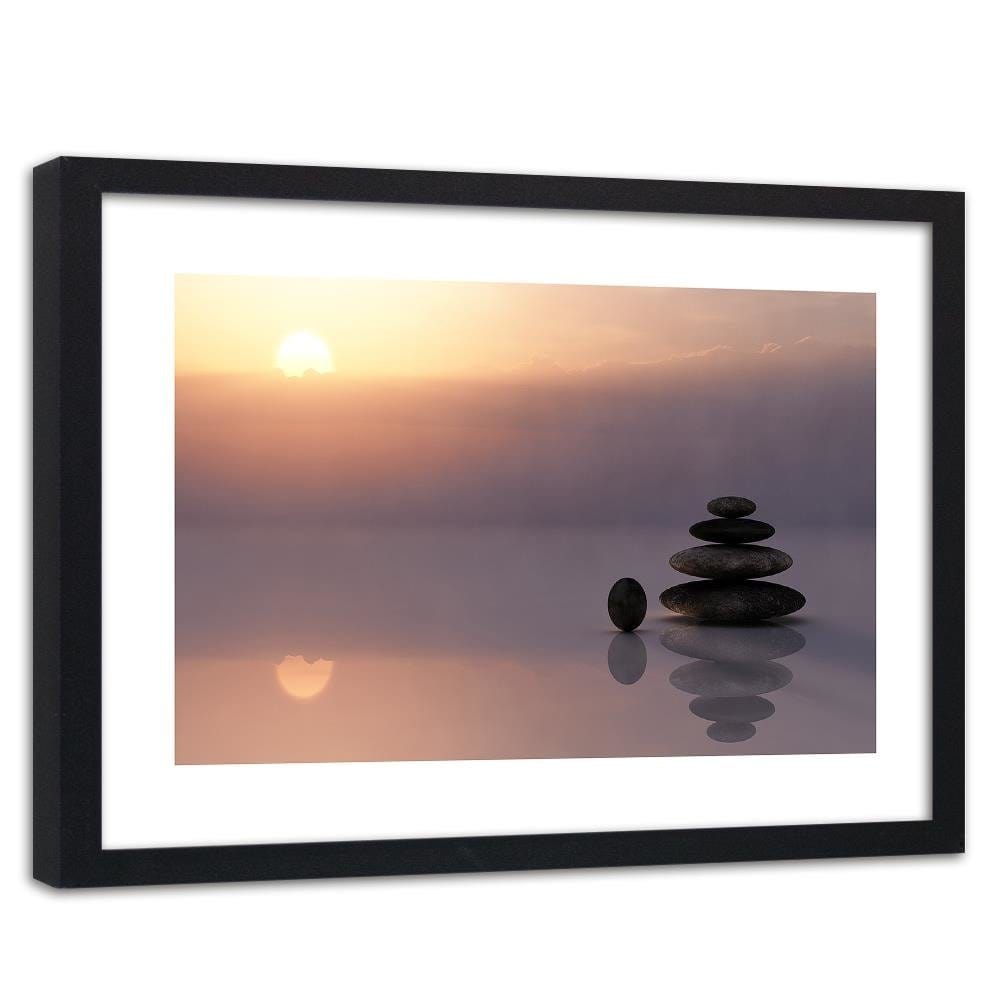 Glezna melnā rāmī - Zen Stones By The Sea Home Trends