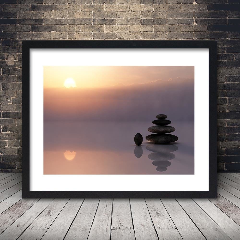 Glezna melnā rāmī - Zen Stones By The Sea Home Trends