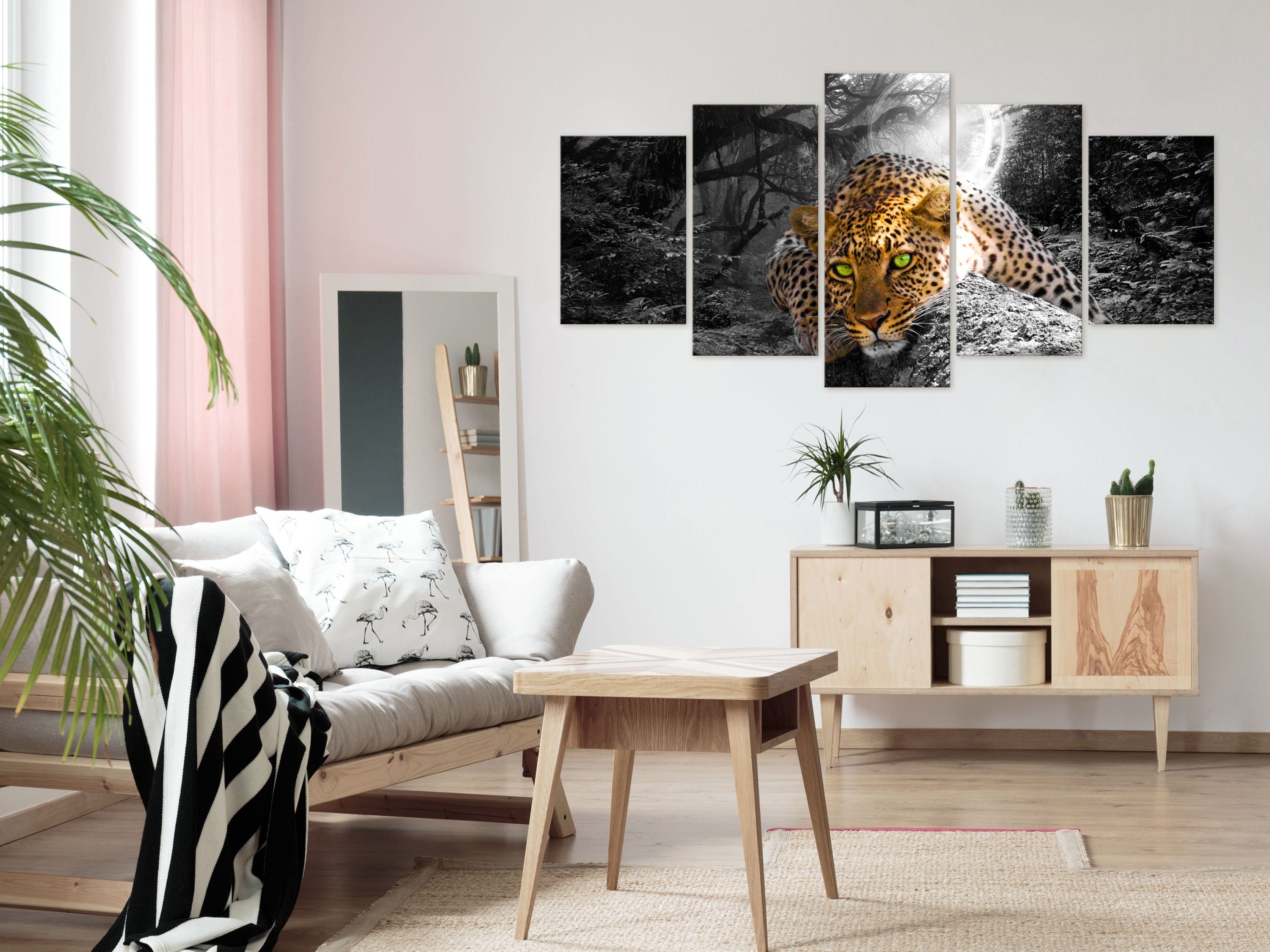 Kanva ar dabas motīvu - Guļošais leopards (5 daļas) plata, pelēka Home Trends