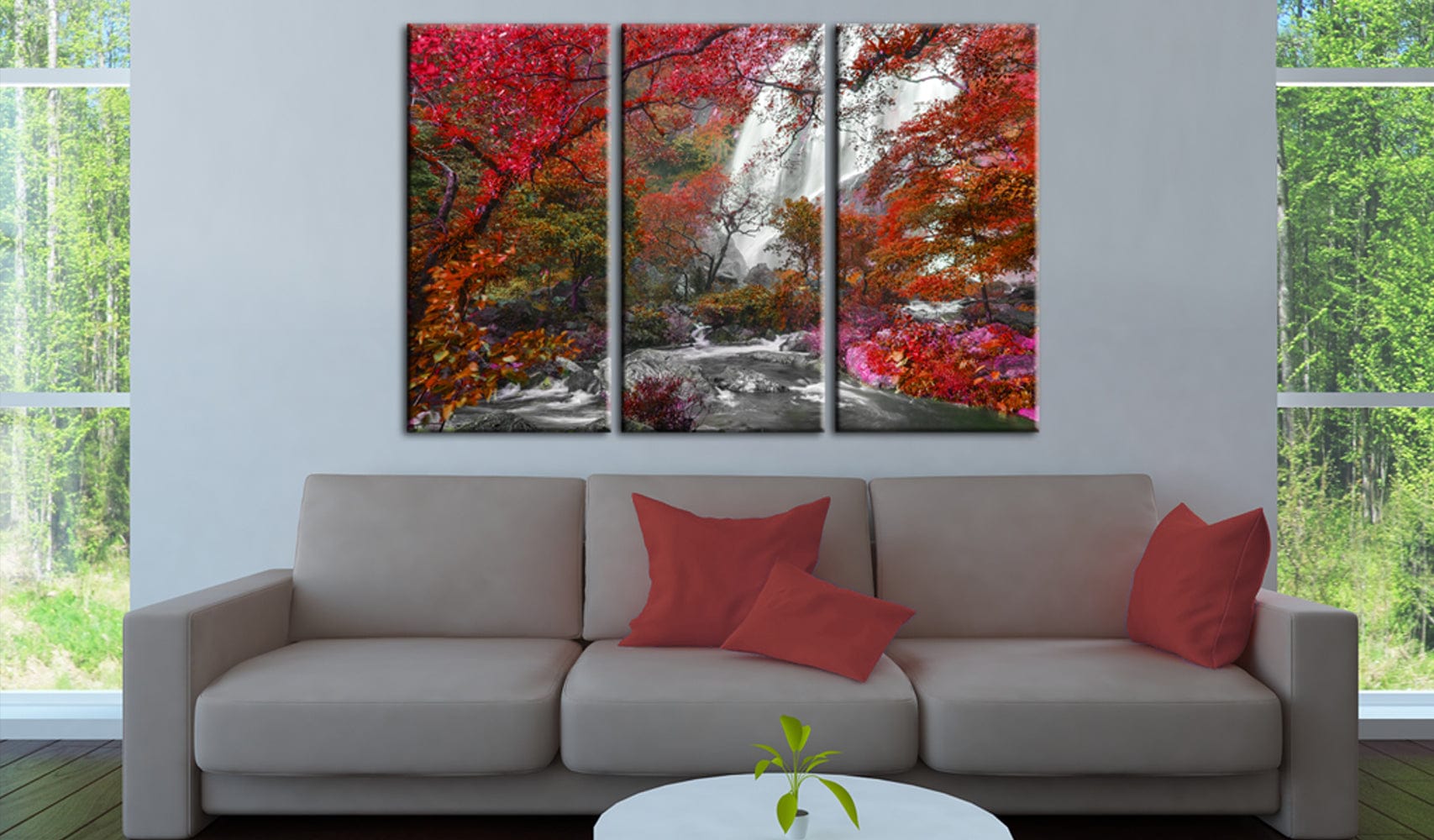 Glezna ar dabas tematiku - Skaists ūdenskritums - Rudens mežs Home Trends
