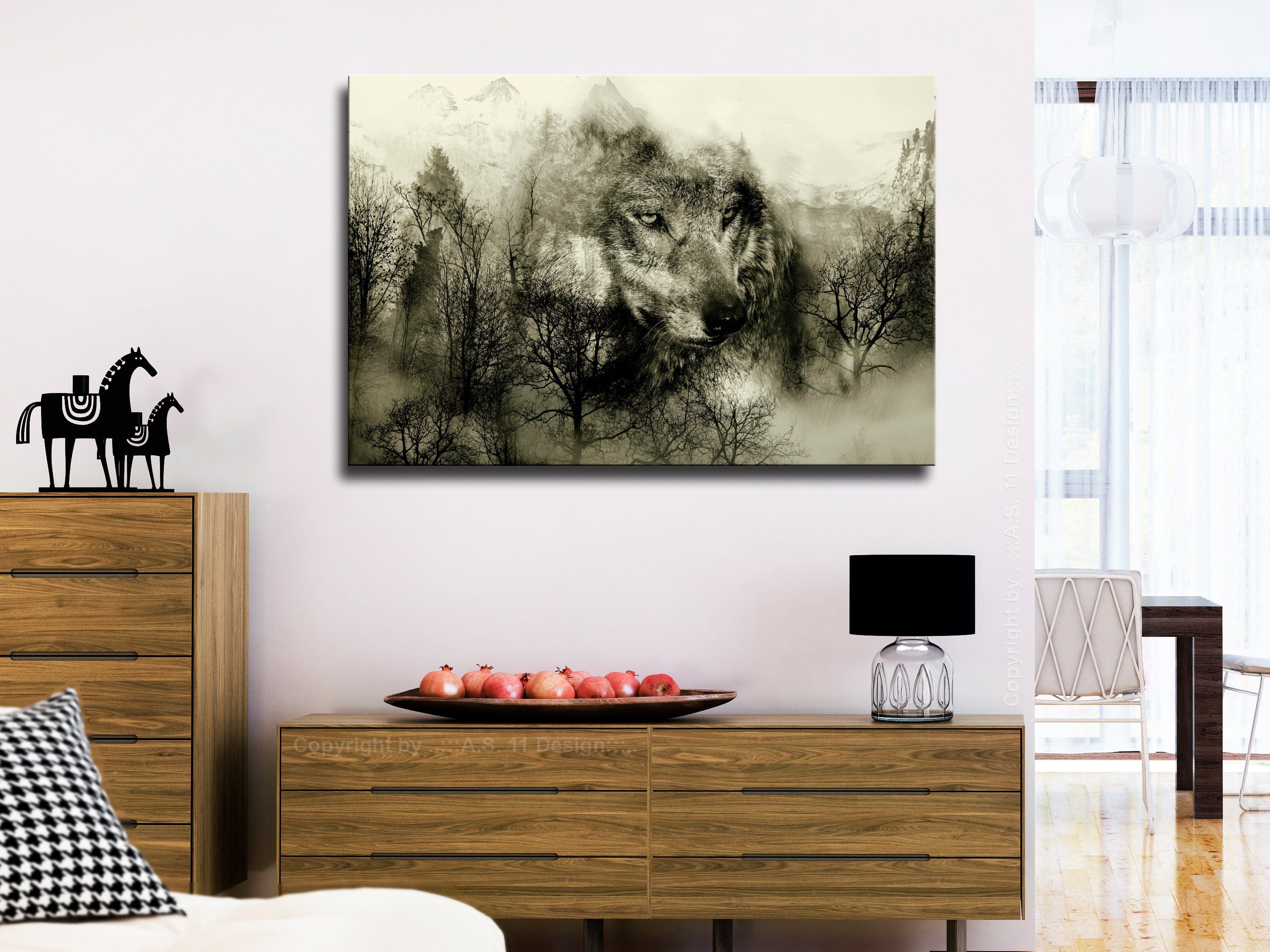 Glezna ar meža motīvu - Kalnu plēsējs (1 daļa) Plata, bēšā krāsā Home Trends
