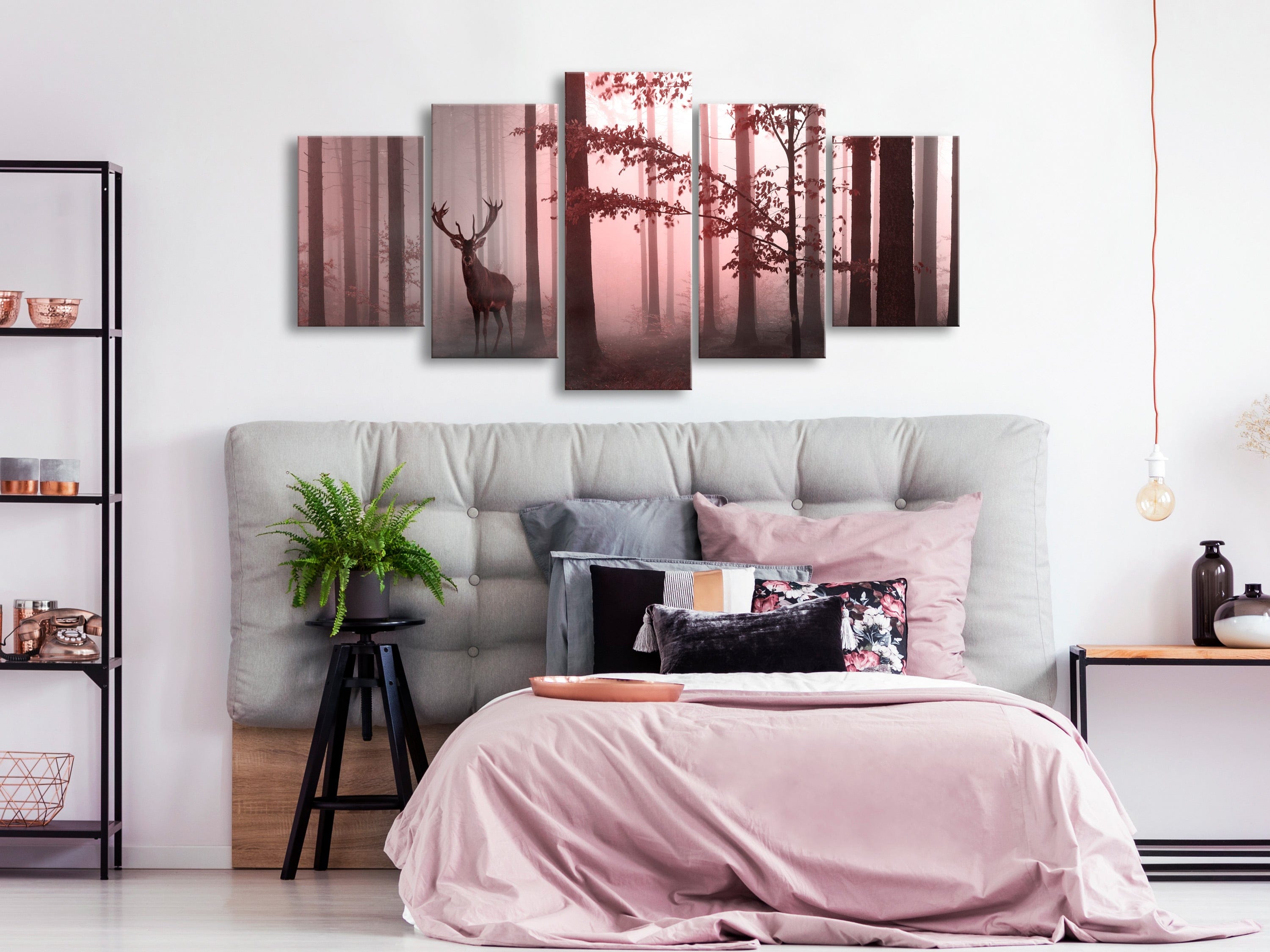Glezna ar meža motīvu - Rīts (5 daļas) plata, rozā krāsā Home Trends