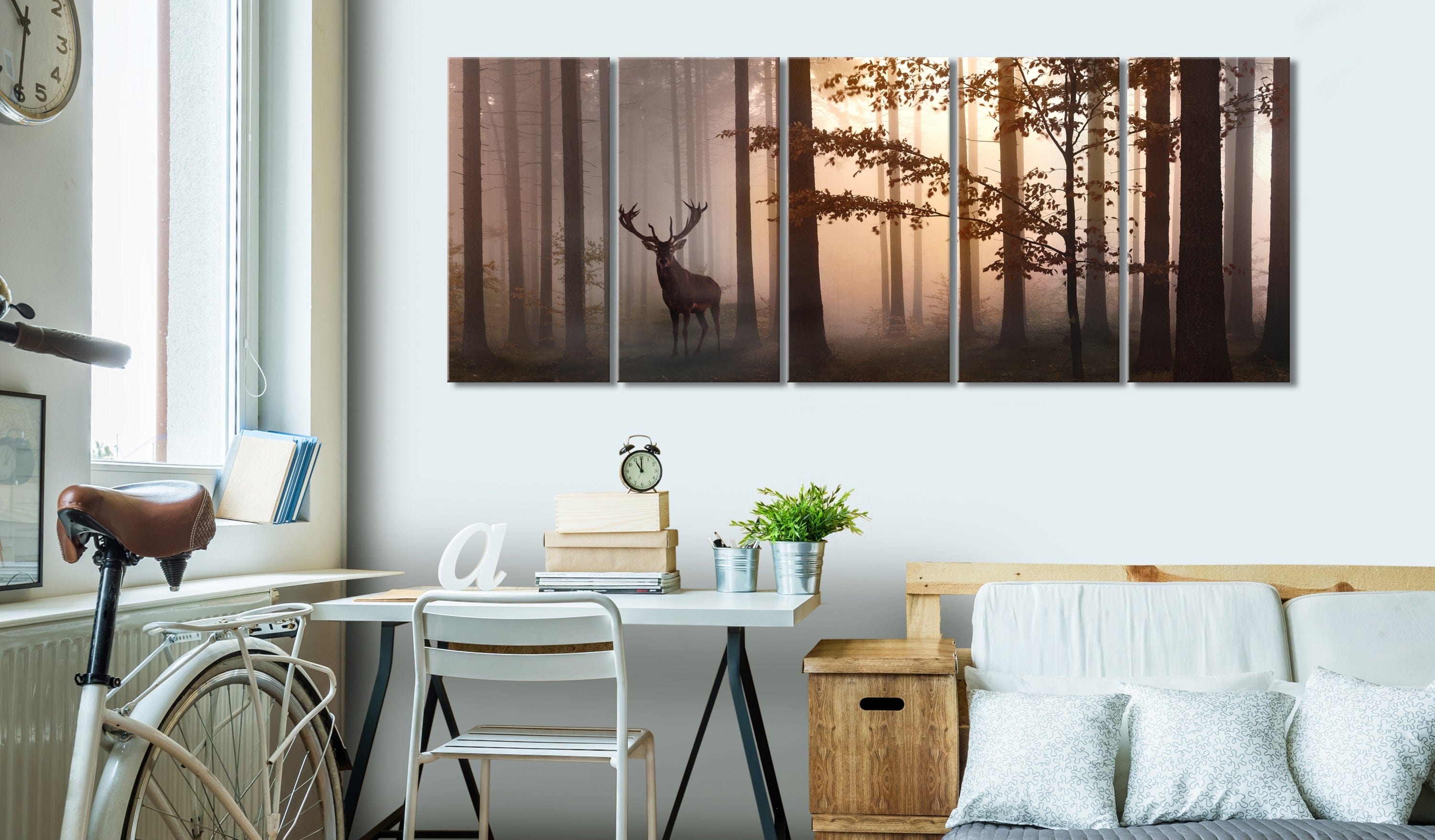 Glezna ar meža motīvu - Rīts (5 daļas) Šaura, brūnā krāsā Home Trends