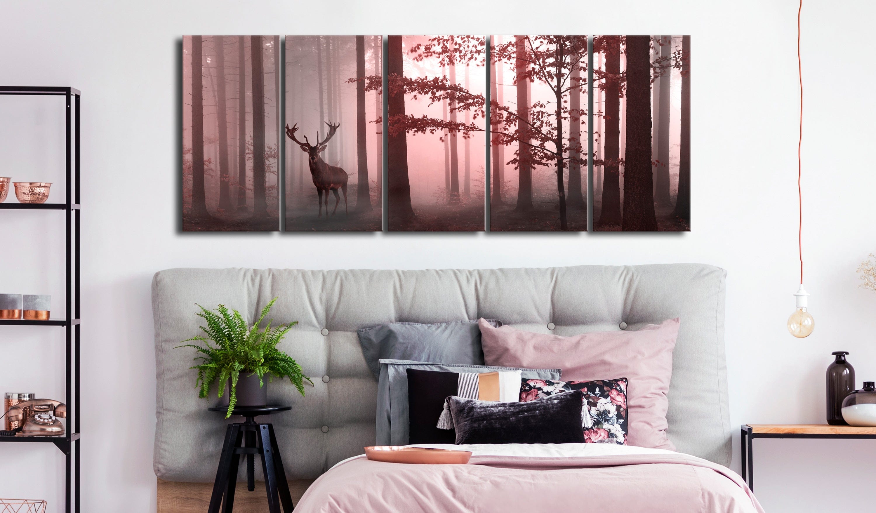 Glezna ar meža motīvu - Rīts (5 daļas) šaura, rozā krāsā Home Trends