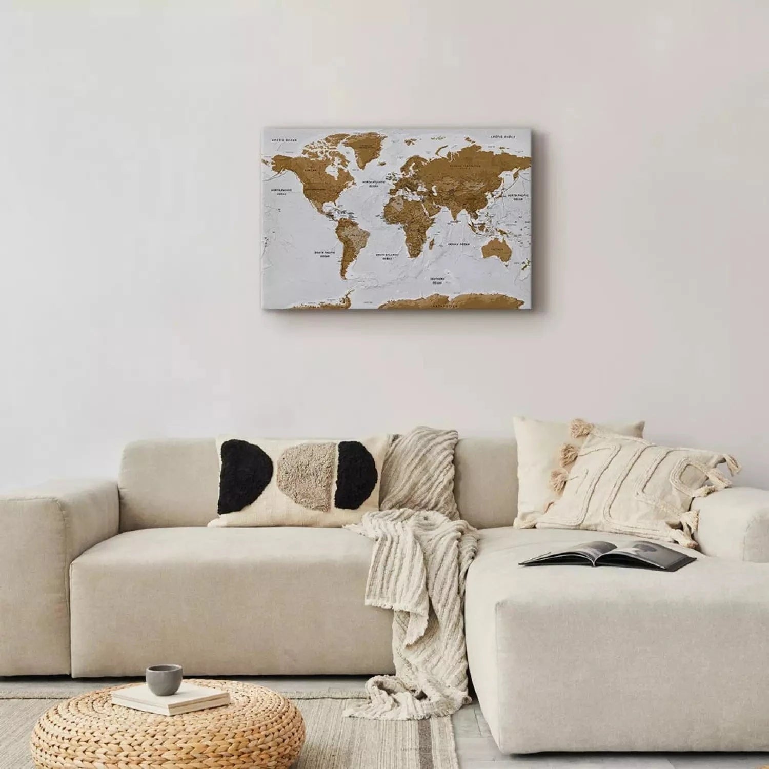 Kanva ar pasaules karti  - Baltā poēzija, 94573 Home Trends