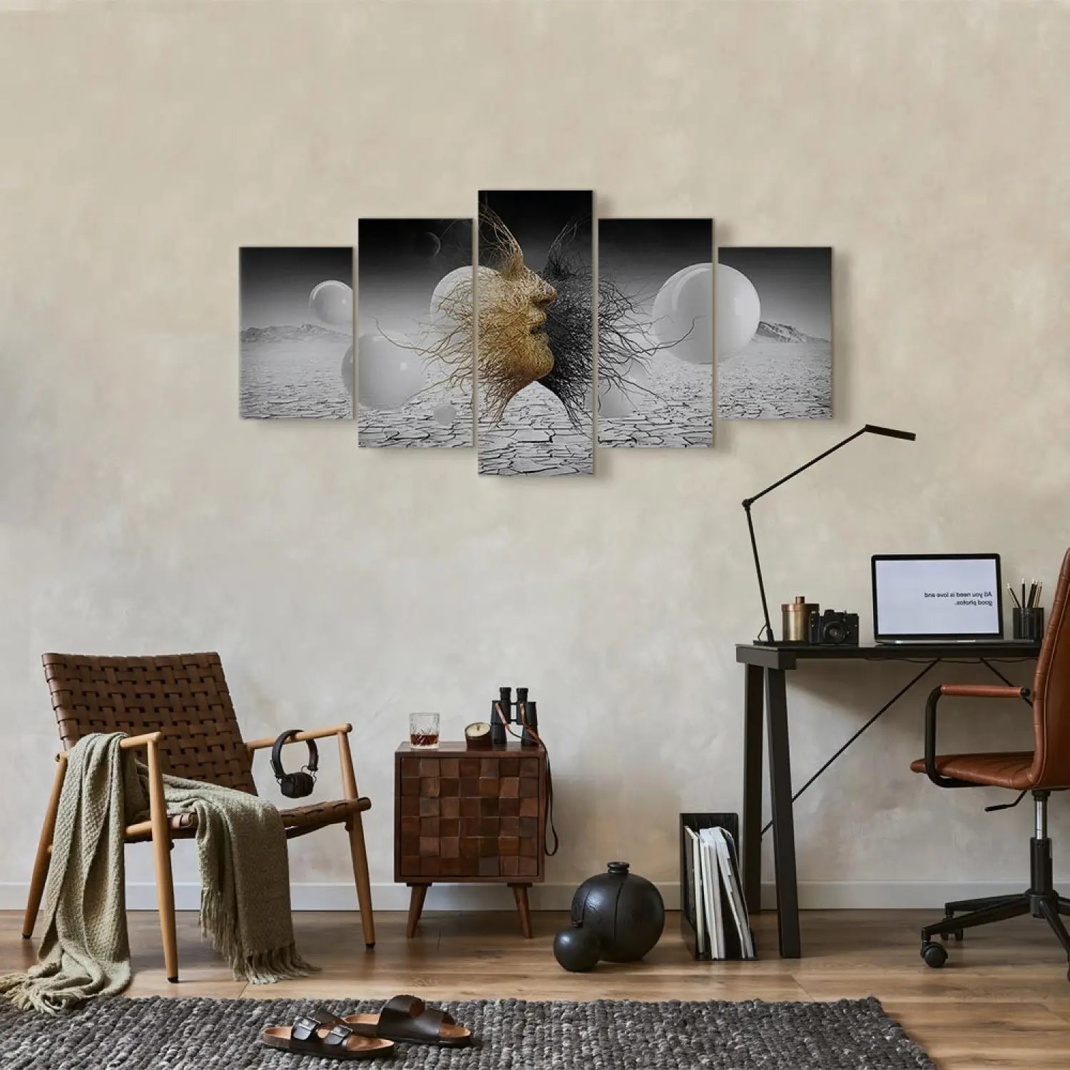 Kanva - Austās sejas (5 daļas), pelēkos toņos, 108294 Home Trends