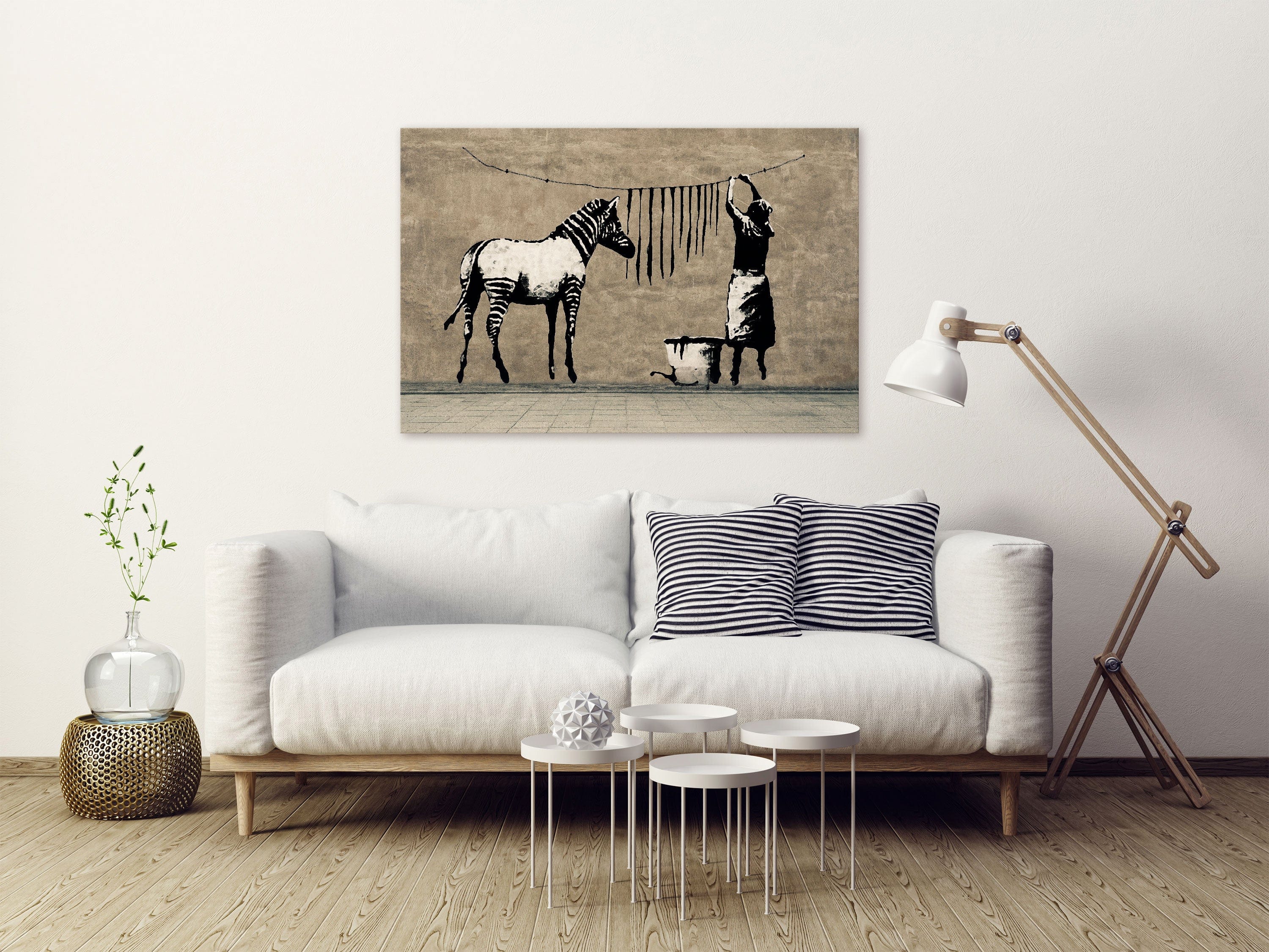 Glezna - Banksy_ Washing Zebra on Concrete (1 Part) Wide Home Trends