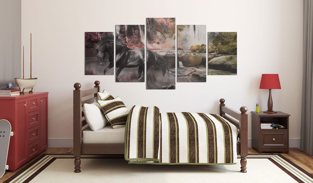 Glezna - Black horse on crimson sky background Home Trends
