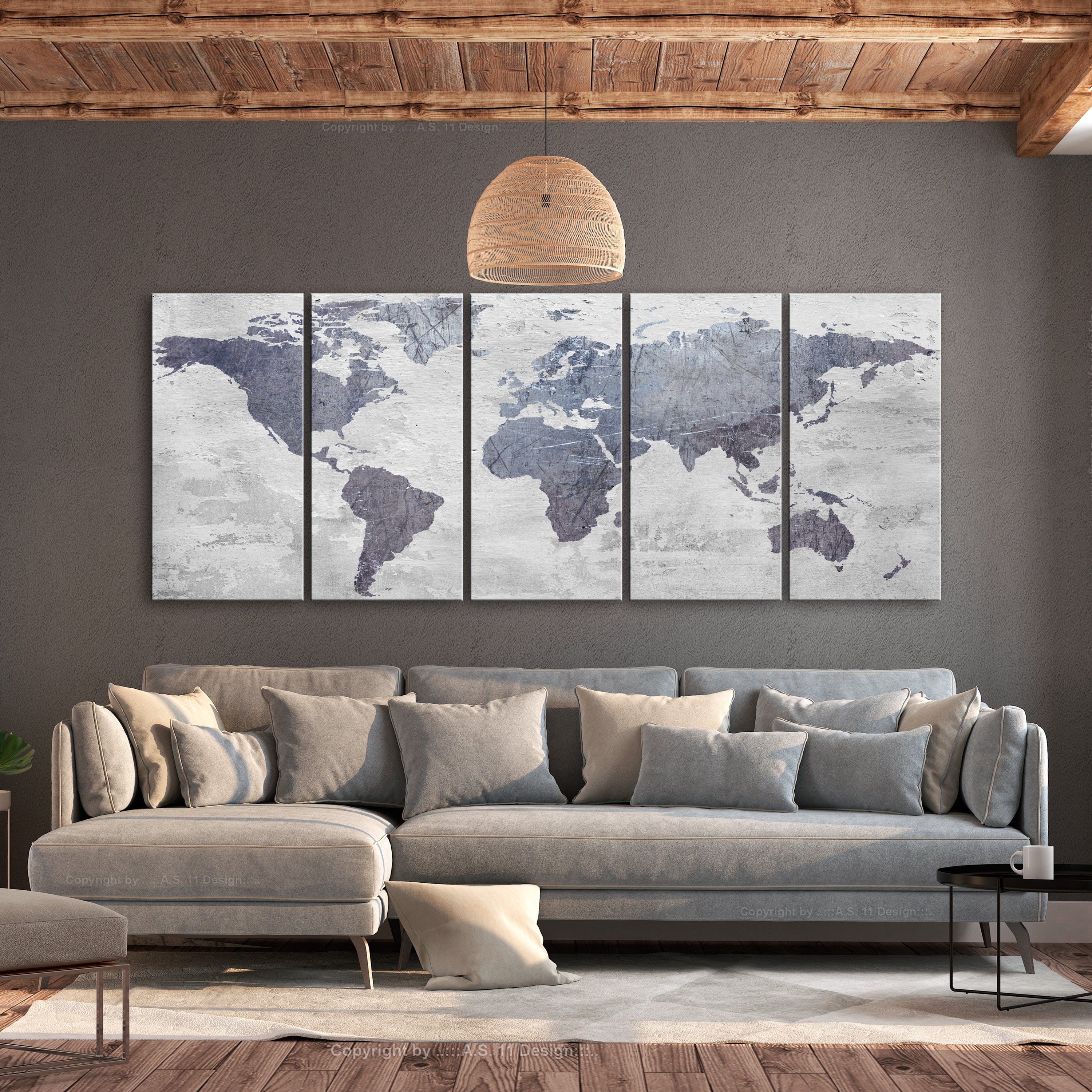 Glezna - Concrete World Map (5 Parts) Narrow Home Trends